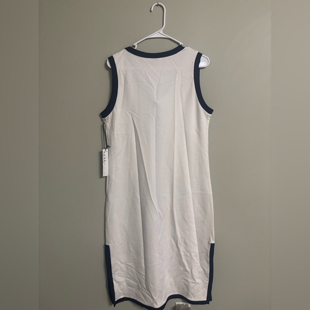 Nicole Miller Knit Midi Dress White Black Ribbon Tie Size Large 12-14 New Sailor - Picture 3 of 9